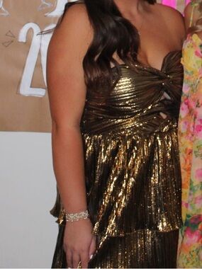 Lulu's Metallic Gold Strapless Mini Dress